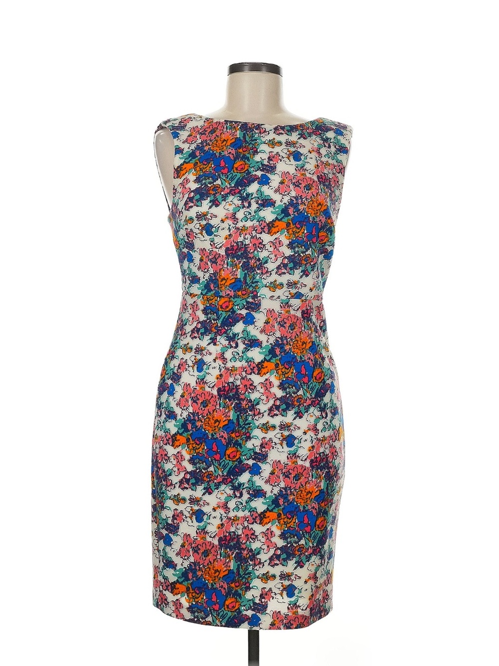 Tracy Reese Cream Floral Sheath Dress with Blue, Pink & Orange Accents